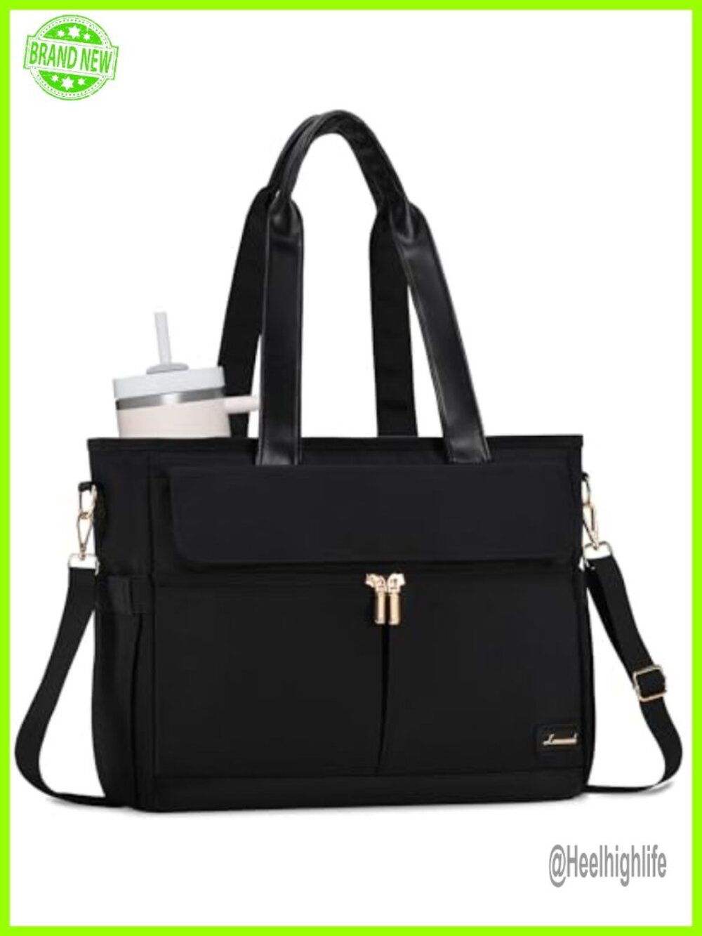 15.6 Inch Laptop Tote Bag Water Resistant Canvas Work Bag with Multiple Pockets